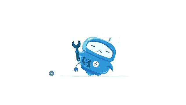 Broken robot animation. Page not found error 404. Support service-center. Wrench and gears. Motion graphics footage. Video loop.