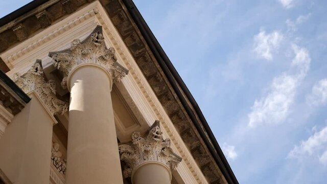 Ivrea, Piemonte. Italy. 05-28-2021. Detail of Ivrea parish columns. Video 4K
