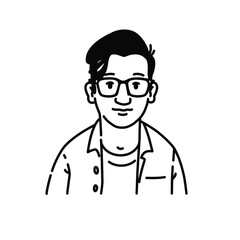 Avatar of a young man with glasses. Nerd or geek, brand character for the logo. Vector. Fashionable modern style. The image is isolated on a white background.