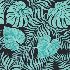 Papier Peint photo autocollant Tropical ensemble 1 Imprimé palmiers tropicaux. Illustration vectorielle de jungle. Conception d& 39 été de modèle.