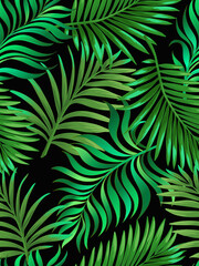 Naklejka na ściany i meble Tropical palm print. Vector jungle illustration. Pattern summer design.