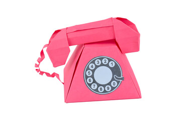 A phone made with small craft paper and nicely placed on a paper background