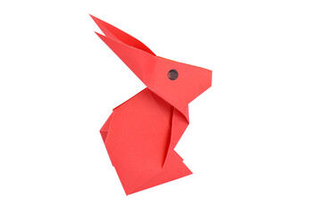 A pink little rabbit made with small craft paper and nicely placed on a paper background