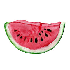 Watercolor slice of watermelon hand drawn clip art isolated on white background