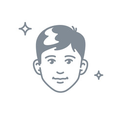 The face of a guy with stars. Lovely regular facial features of a young man. The image is isolated on a white background.