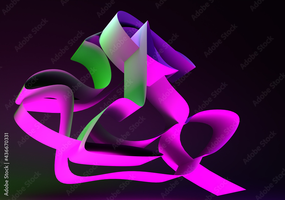 Poster art background 3d. background black and pink. flying colored threads. art background with an element