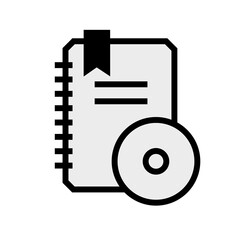 Outline gray certificate icon with data disk. Instructions for installing the program. Trendy chopped modern style. The image is isolated on a white background.