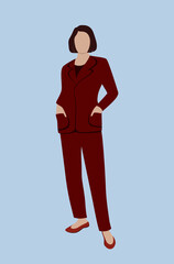 An caucasian business woman doctor in dark red suit. Full-length portrait of professional. Working in a office or freelance. Concept vector illustration in flat style