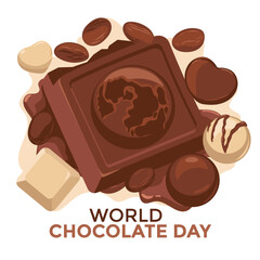 Celebrate world chocolate day with candy and chocolate blocks