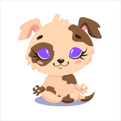 Flat vector illustration of cute cartoon dog meditation. Farm animals yoga.