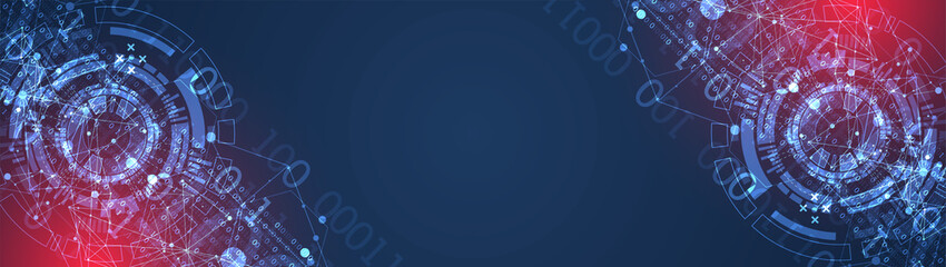 Abstract background with plexus effect. Scientific and technological concept with the use of technical elements formed in the shape of a circle.