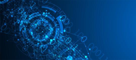 Abstract background with plexus effect. Scientific and technological concept with the use of technical elements formed in the shape of a circle.