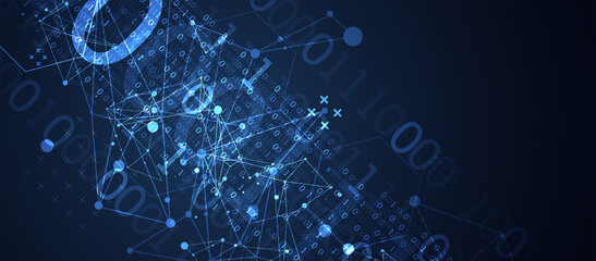 Abstract background with plexus effect. Scientific and technological concept with the use of technical elements formed in the shape of a circle.