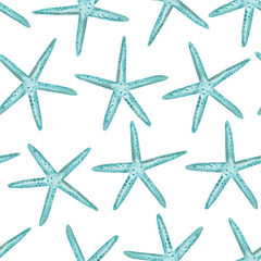 Blue starfish watercolor seamless pattern. Template for decorating designs and illustrations.
