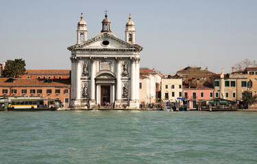 Fototapeta na wymiar View on Gesuati Santa Maria del Rosario Church from a boat. Venice. Italy