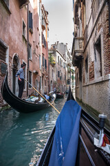 View of the streets of Venice with gondolas. Italy