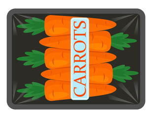 a set of ripe and juicy carrots packed in a bag for sale in a supermarket.