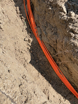 Fiberglass broadband cables in the street. Optical fiber cable. . High quality photo