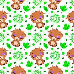 Obraz premium Cute cartoon farm animals meditation seamless pattern. Yoga animals pattern. Bull meditates pattern.