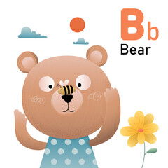 Obraz na płótnie Canvas Cute Animal bear with little bee. Alphabet Series A-Z