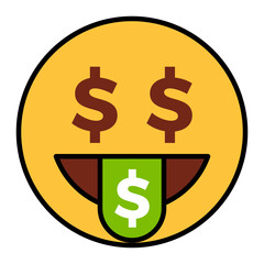 Filled color outline style emoji money tongue.