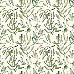 pattern of olive sprigs and leaves watercolor olives on a white background