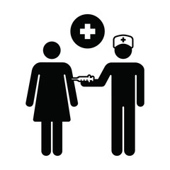Vaccine icon vector with injection syringe person symbol for virus protection in a glyph pictogram illustration