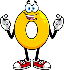 Obraz premium Funny Yellow Number Zero 0 Cartoon Character Showing Hands Number Zero. Vector Hand Drawn Illustration Isolated On Transparent Background
