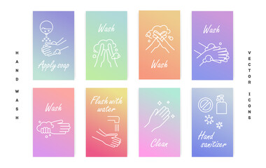 Card-shaped vector illustration icon with a hand-washing motif