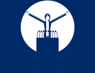 A woman politician speaking to audience from tribune. Public speake