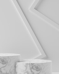 3d rendering empty white marble cylinder podiums.