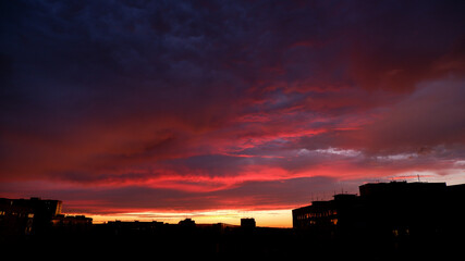 burning sky sunset scarlet hell above the city