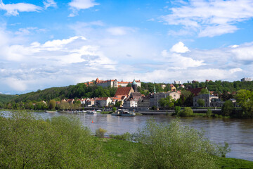 Fototapeta na wymiar Elbe river flows through the city of Pirna, in Germany