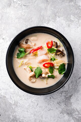 Traditional thai soup Tom Kha coconut milk with shrimp