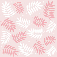 Palm tree leaves and stars cute seamless vector pattern background illustration	