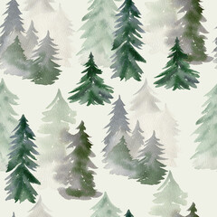 Obraz premium Seamless pattern with watercolor tree.