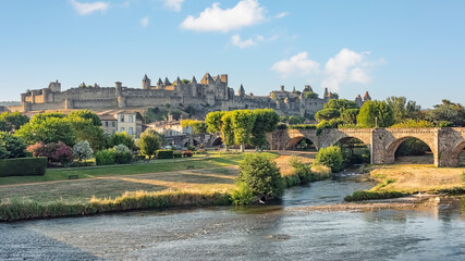 View of the medieval old town of Carcassonne in France