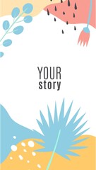 Stories editable template. Modern tropical botanical frame, palm leaves and dots with copy space isolated on white background, social media posts minimal design backdrop vector illustration