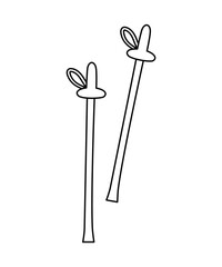 Vector black and white walking sticks. Outline Nordic trekking equipment isolated on white background. Outdoor healthy sport or activity line icon. Hiking accessory illustration.