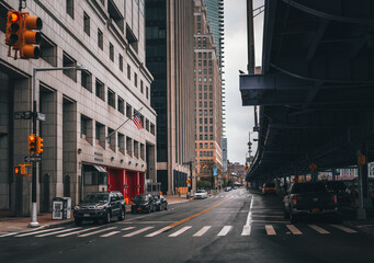street rain New York City usa buildings bridge
