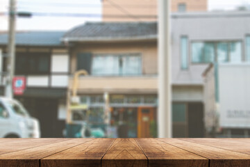 3D rendering, wooden top table on isolate blur scenery background