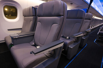 Leather interior of the plane without passengers