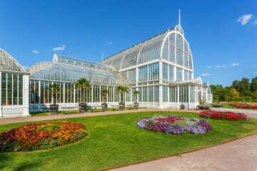 Fototapeta na wymiar Palm House greenhouse in a public garden the Society of Gothenburg