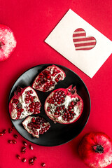 red set with pomegranate for restaurant menu top view