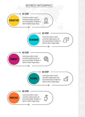 Vector 5 step line infographic from circles with icons. Modern timeline concept for chart, levels, web, diagram, banner, presentations, business, diagram, flowchart