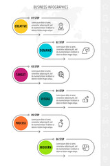 Vector six step line infographic from circles with icons. Modern timeline concept for chart, levels, web, diagram, banner, presentations, business, diagram, flowchart