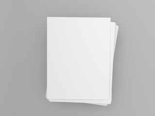 Stack of A4 paper on a gray background. 3d render illustration.