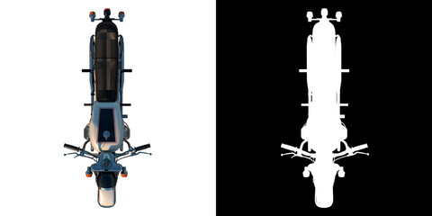 Scooter motorcycle vitange 1980s 2 - Top view white background alpha png 3D Rendering Ilustracion 3D