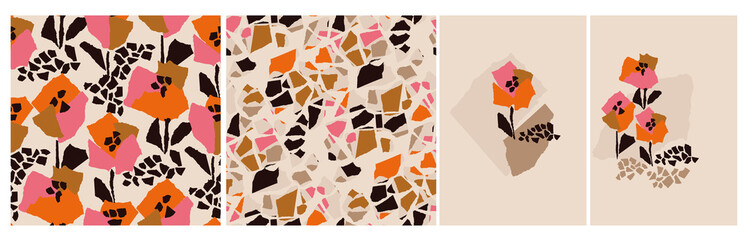 Minimalist contemporary floral abstract pattern set