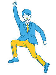 正面を向いてジャンプする男子学生